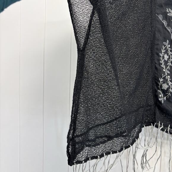 Unity World Wear Black Floral Sheer Blouse Women Large Knit Web Boho Beachy Chic - Picture 4 of 9